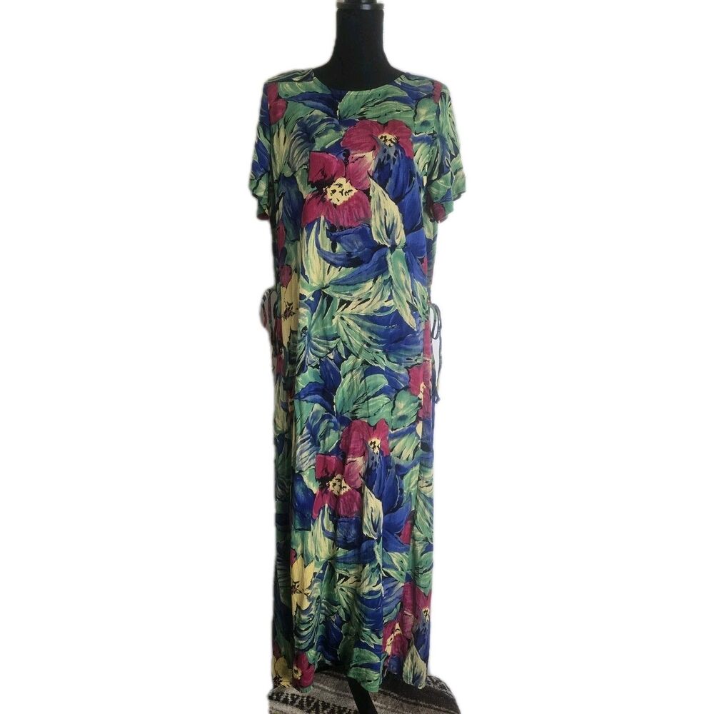 Vintage Koret Maxi Dress Medium Tropical Floral Hawaiian Aloha Colorful